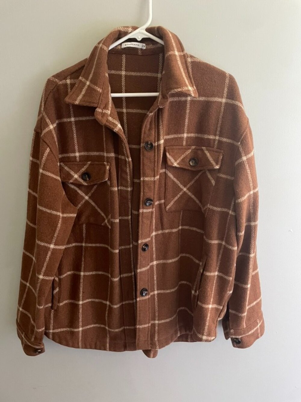 Staccato Brown Plaid Shacket Oversized Button Front Shirt Jacket Medium